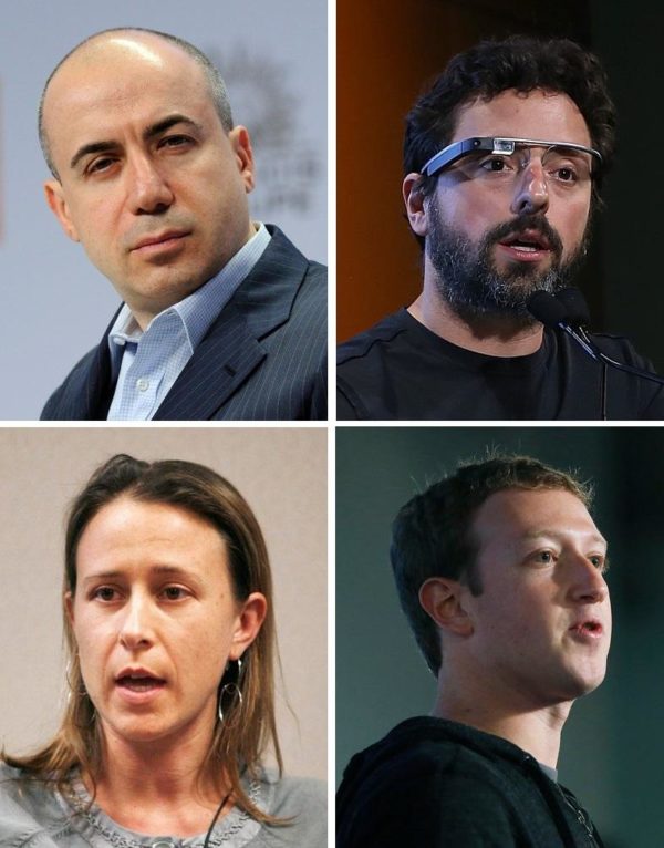 Yuri Milner, Sergey Brin, Anne Wojcicki e Mark Zuckerberg