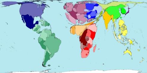 mapa mostra a proporção de criatãos em cada país