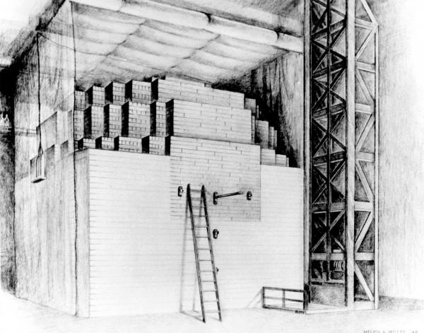 Este é um dos dois desenhos de Chicago Pile-1 feito em 1946 pelo artista Melvin A. Miller