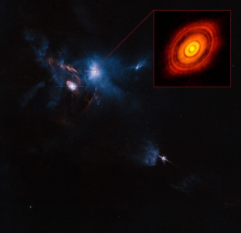 ALMA/Hubble composite image of the region around the young star
