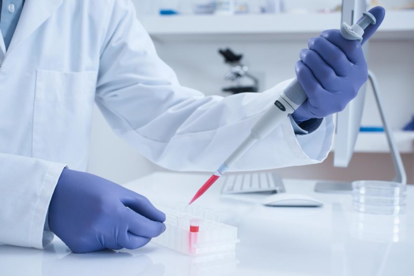 Scientist processing DNA sample in laboratory