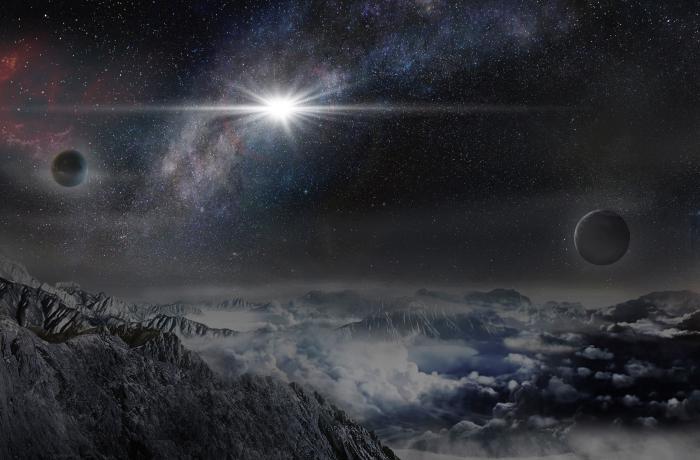 Simulação de como seria ver a supernova em um planeta a 10.000 anos-luz de distância, na mesma galáxia da supernova. Crédito: Observatório Pequim / Jin Ma