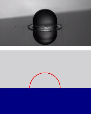 Na terceira imagem, a gota de etanol cai em uma superfície a 220° C. A cor da imagem inferior mostra que a gota não só não toca mais a superfície como está bastante distante dela.  