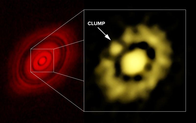 A imagem amarela mostra a parte interna do disco de poeira ao redor da estrela HL Tau, que não podia ser visualizada até agora