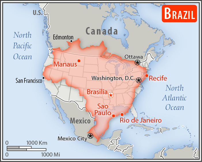 Brasil x EUA: veja como o tamanho dos dois países se compara, em