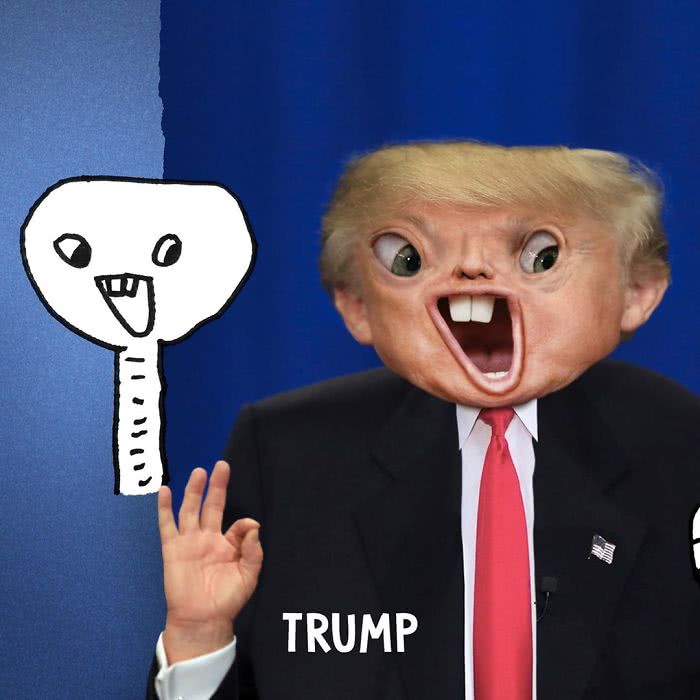 Donald Trump desenhado por uma criança e transformado em realidade por photoshop