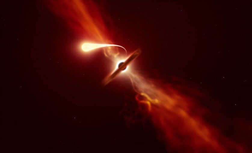 buraco negro destruindo estrela espaguetificação