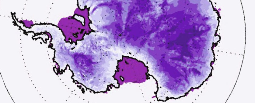 Mapa dos níveis de gelo na Antártica nos anos 1950