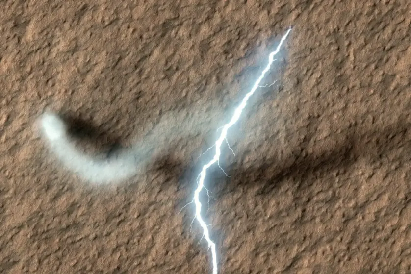 Ilustração artística de raio em Marte. Crédito: HypeScience.com e Nasa.gov